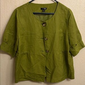 💕East 5th Women Olive Button Down Short Sleeve Jacket Top Size Large